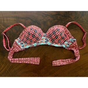Maaji Mixed Patchwork Plaid Pineapple Print Underwire Bikini Top M